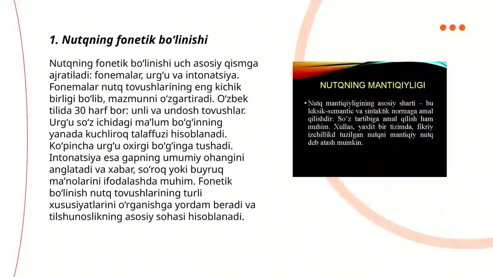 Nutqning fonetik boʻlinishi,jumla,takt, soʻz bugun tovush.Boʻgʻin tuzilishi va uning turlari 3