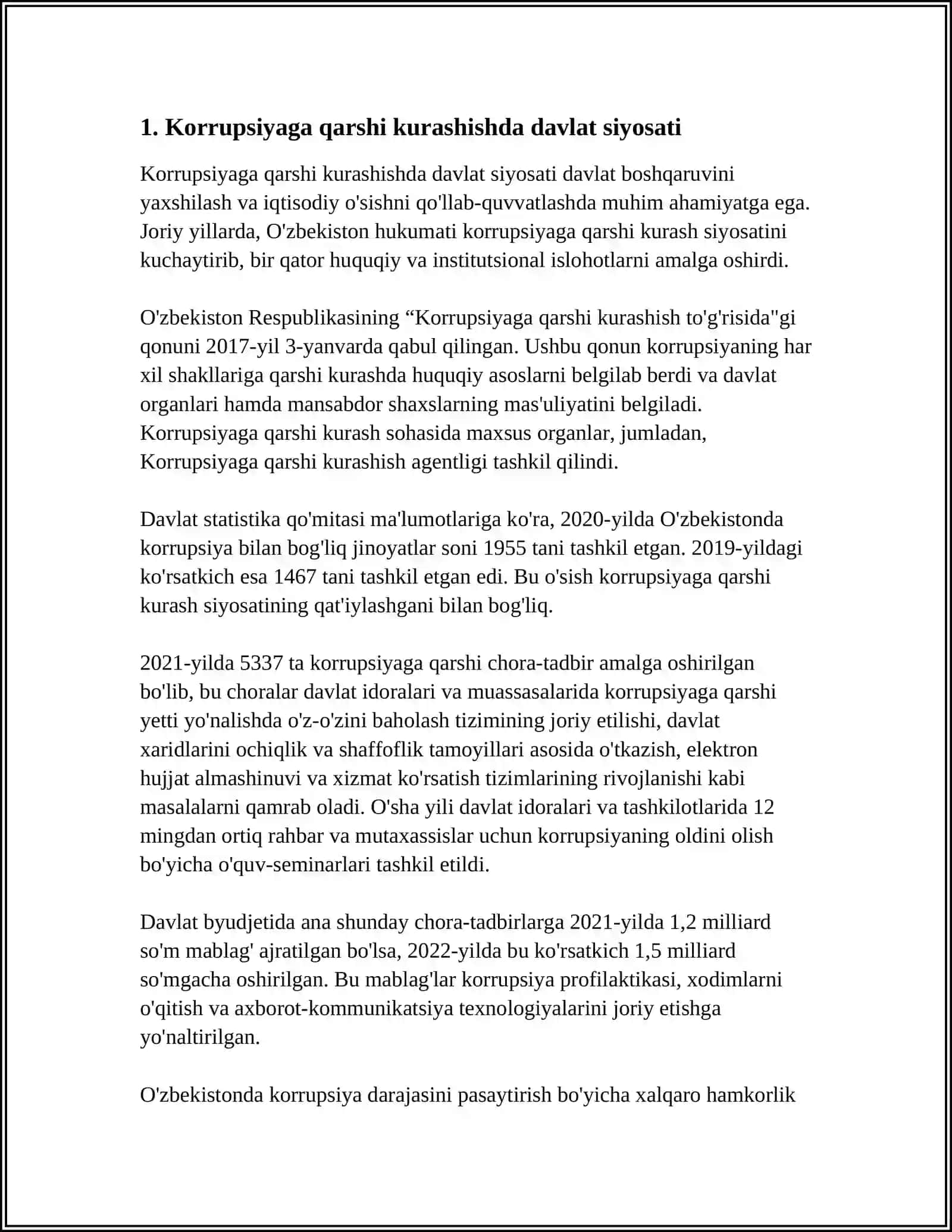 Õzbekiston Respublikasida Korrupsiyaga Qarshi Kurashish Chora-tadbirlari 3