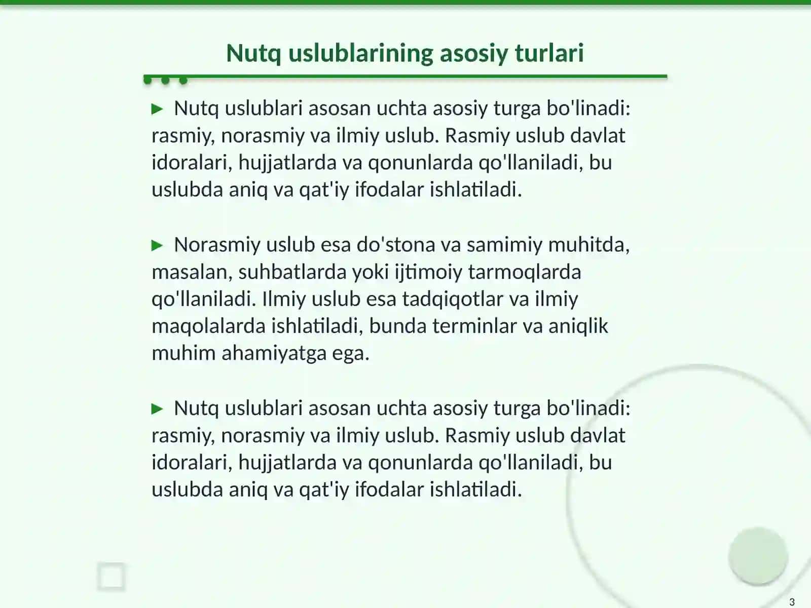 Nutq uslublarining qiyosiy tavsifi 3