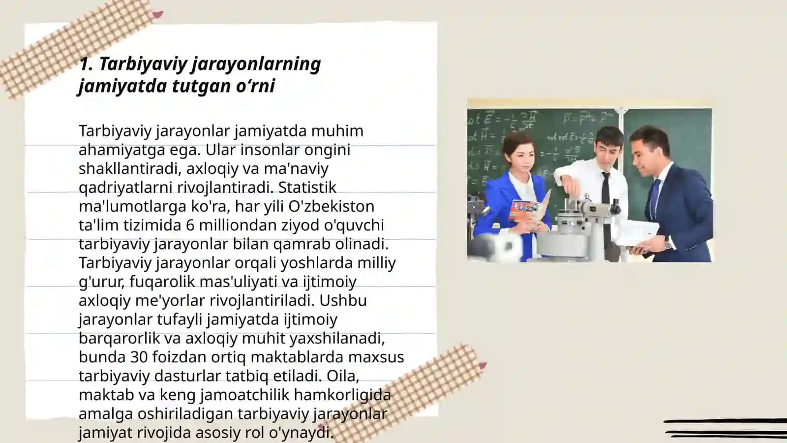 Tarbiyaviy jarayonlar rivojidagi ijtimoiy jarayonlardagi õrni Jamiyatning tarbiyaviy jarayonlarga bõlgan extiyoji 3