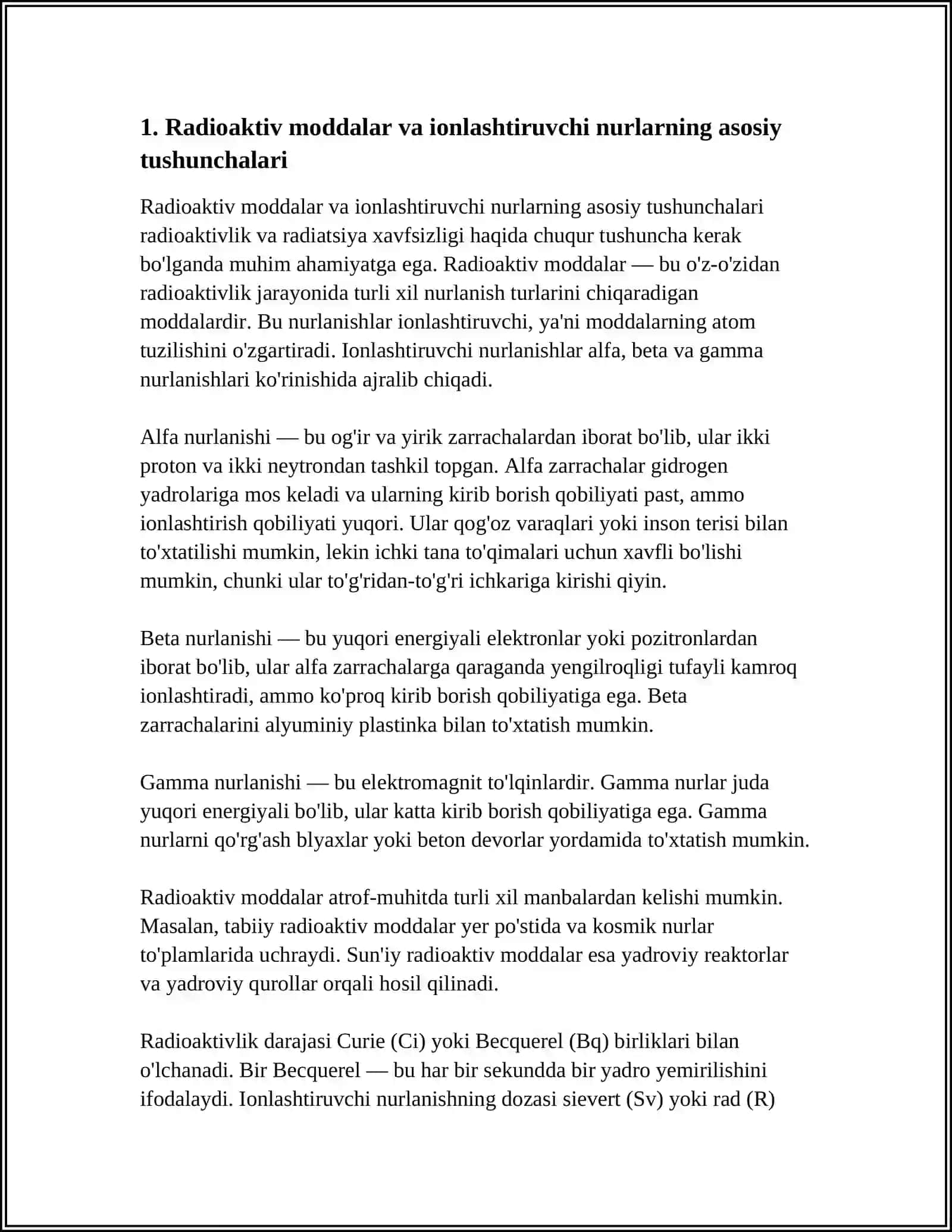 RADIOAKTIV MODDALAR BILAN ISHLAGANDA RADIATSION HAFSIZLIK ASOSLARI 3