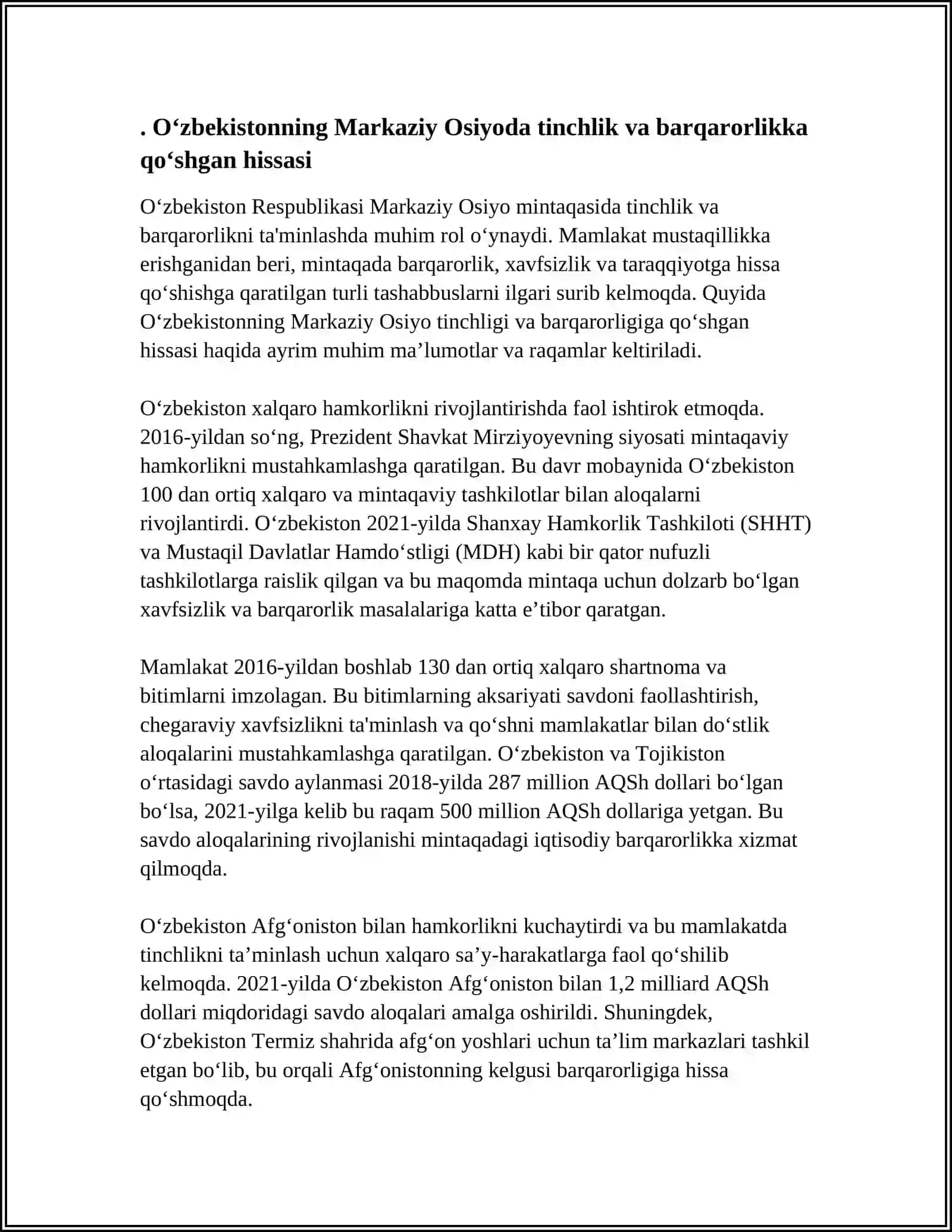O‘zbekistonning Markaziy Osiyoda Tinchlik va Barqarorlik 3