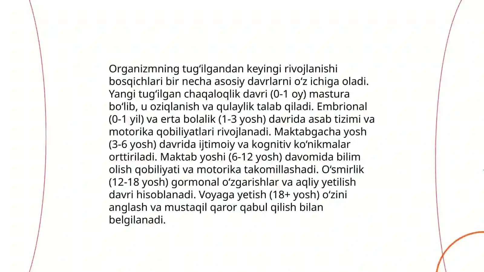 Organizmning postnatal rivojlanishi. Orgazm oʻsish va rivojlanishni boshqaruvchi omillar 3