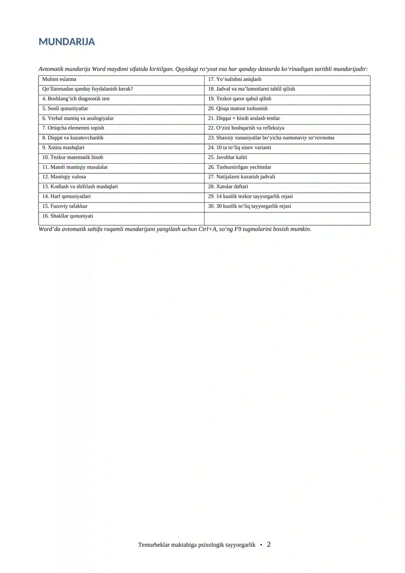 Temurbeklar maktabiga kiruvchilar uchun psixologik tayyorgarlik testlari | 500+ savol | Javoblari bi 3