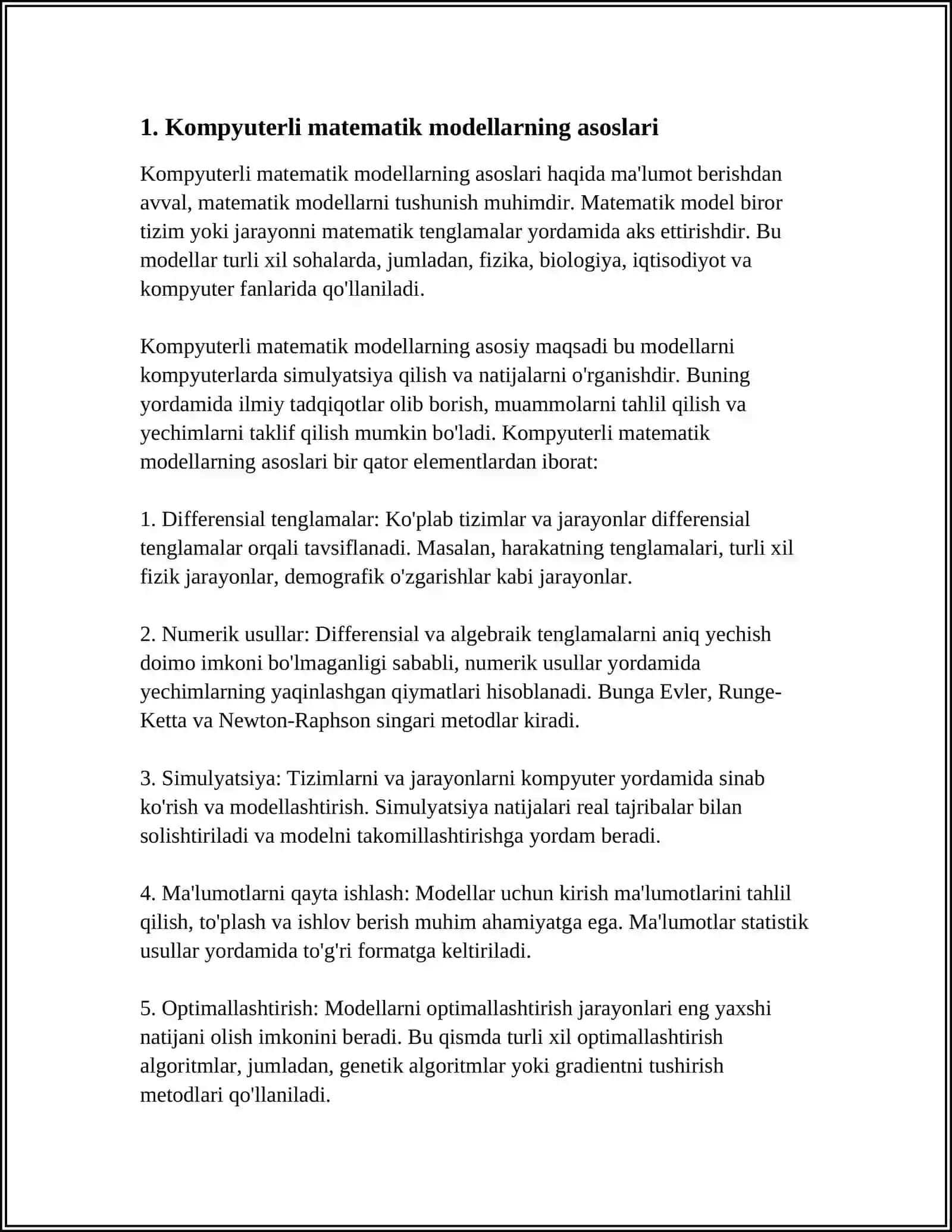 KOMPYUTERLI MATEMATIK MODELLASHTIRISH 3