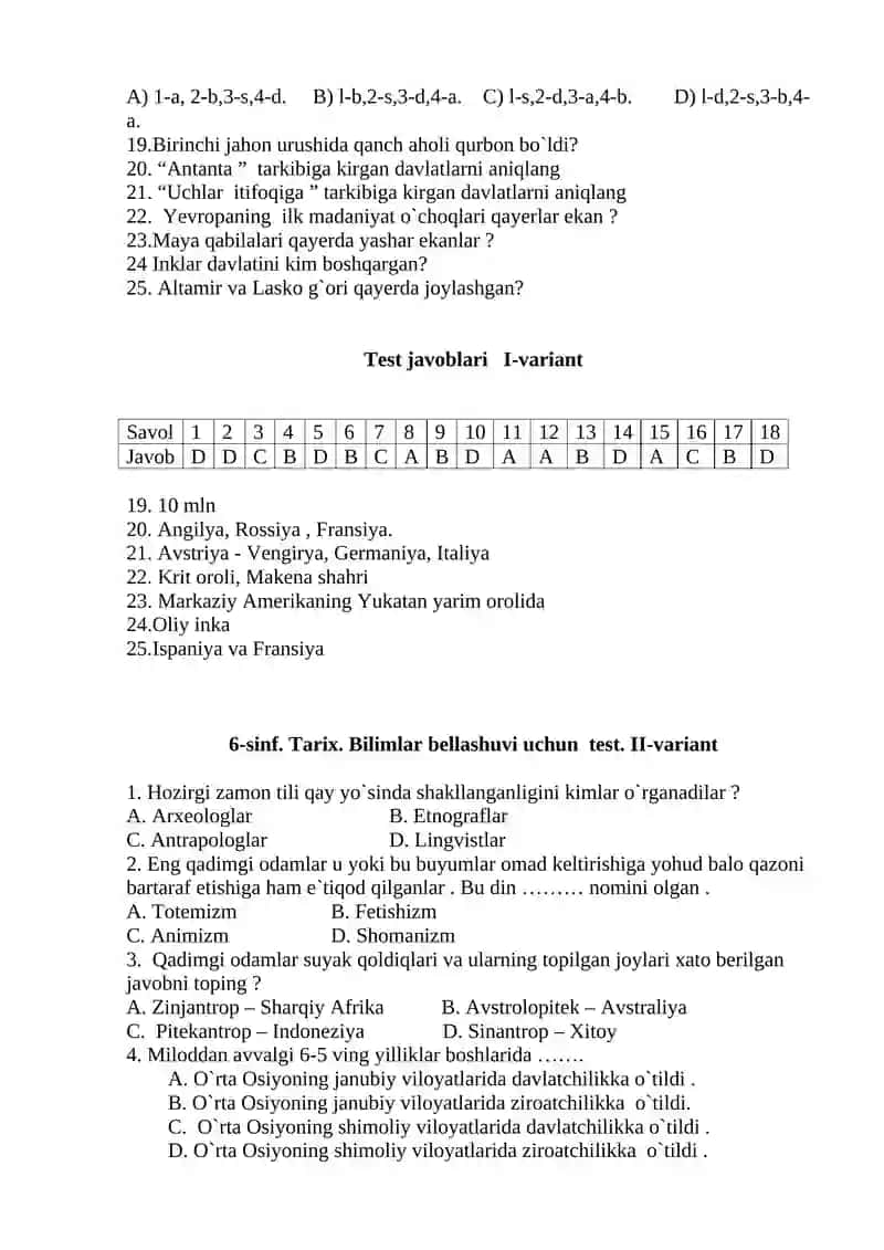 6-sinf Tarix I-variant 3