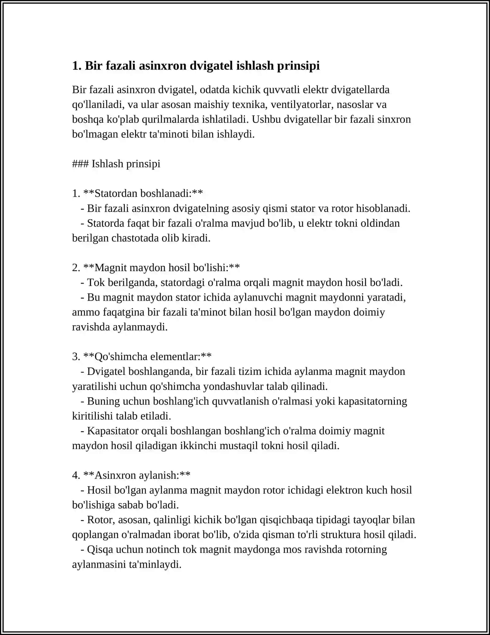 UCH FAZALI ASINXRON DVIGATELNI BIR FAZALI ELEKTR TARMOG`IGA ULAB ISHLATISH 3