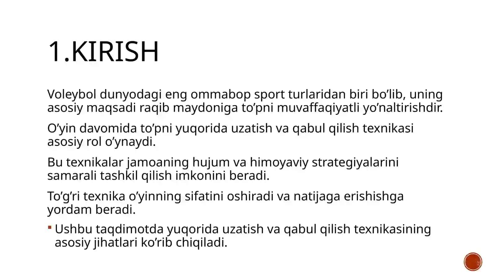 Valeybolo’yinida to’pni yuqoridan uzatish va qabul qilish texnikasi 3