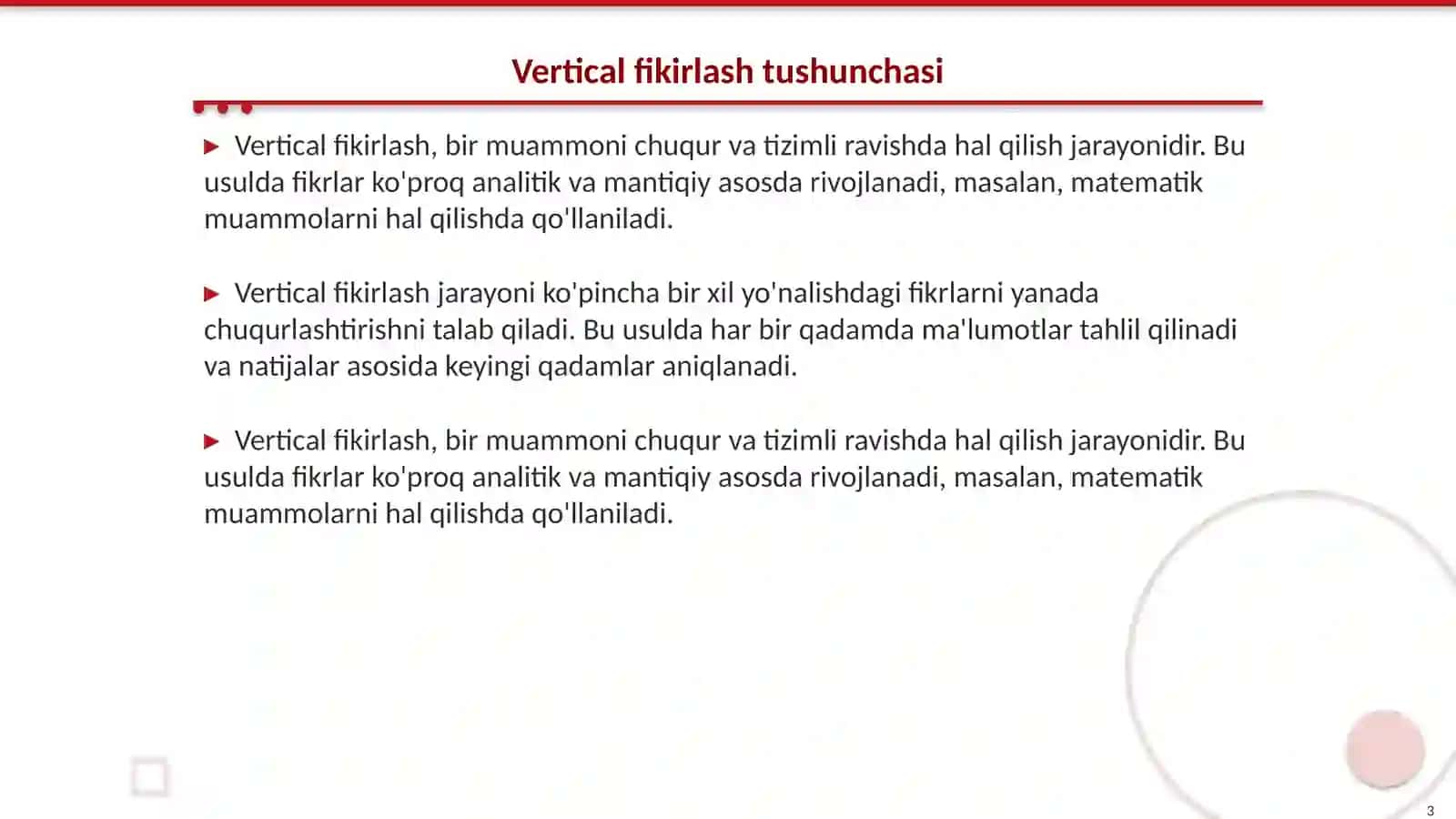 Vertical fikirlash va Loterial fikirlash 3