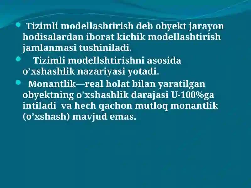 TIZIMLARNI MODЕLLASHTIRISH TURLARI 3