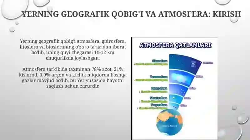 Yerning geografik qobigʻi.Atmosfera 3