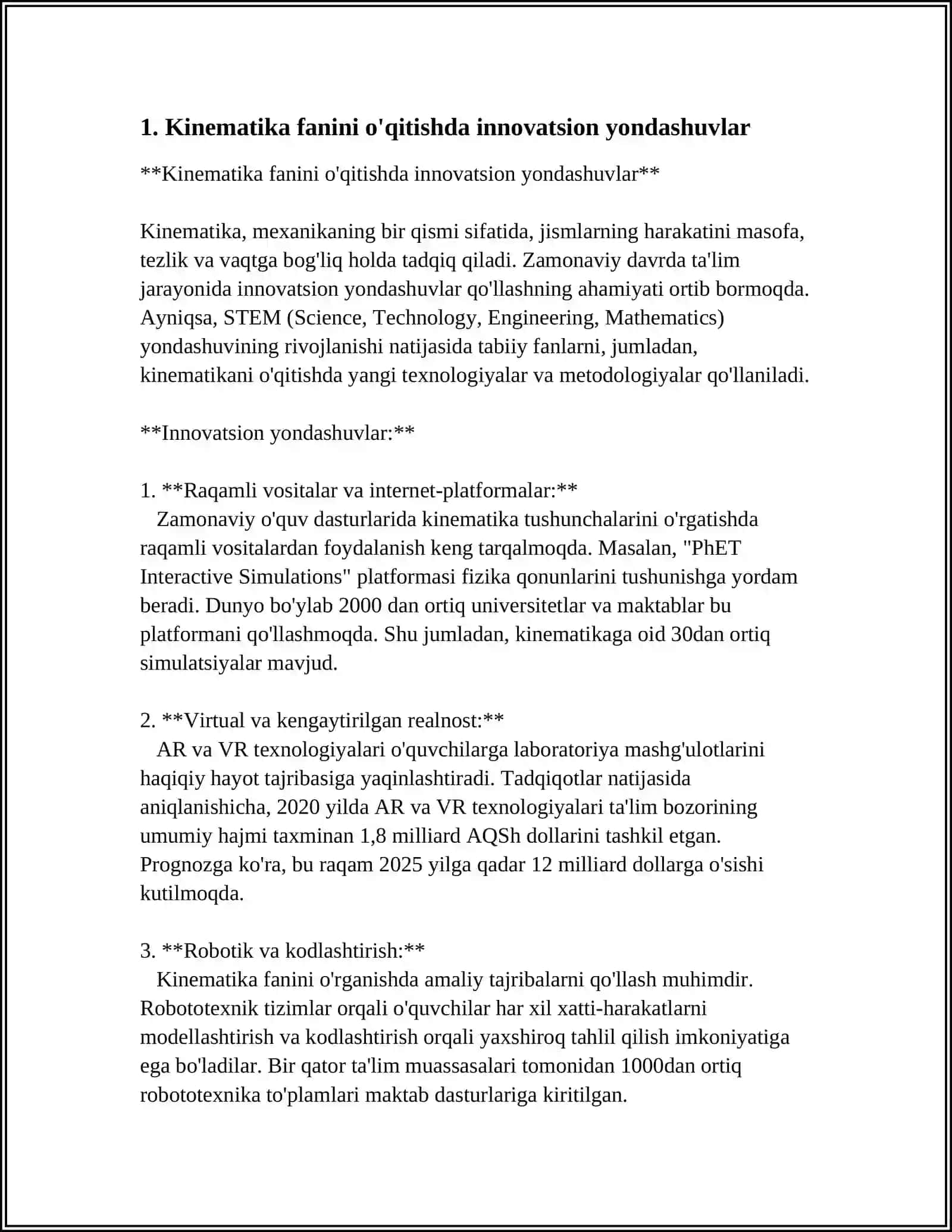 Kinematika fanini o'qitishda innovatsion yondashuvlar 3