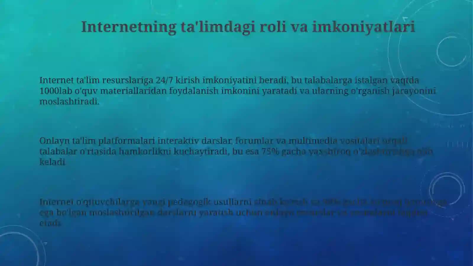 Internet, Internetdagi ta'limiy dasturlar elektron o'quv qo'llanmalar multimedialar virtual stendlar 3