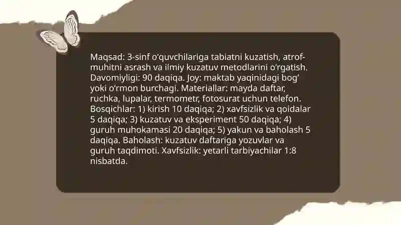 Sinfdan tashqari oʻqish darsi namunasini ishlab chiqish (3-sinf) 3