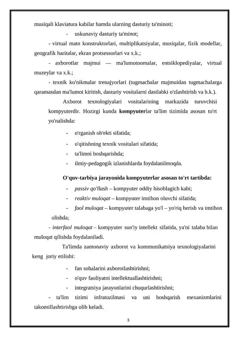 PEDAGOGIK KOMPETENTLIKNI SHAKLLANTIRISHDA PEDAGOGIK TEXNOLOGIYALARNI LOYIHALASHTIRISH VA REAJALASHTIRISH YO’LLARI 3