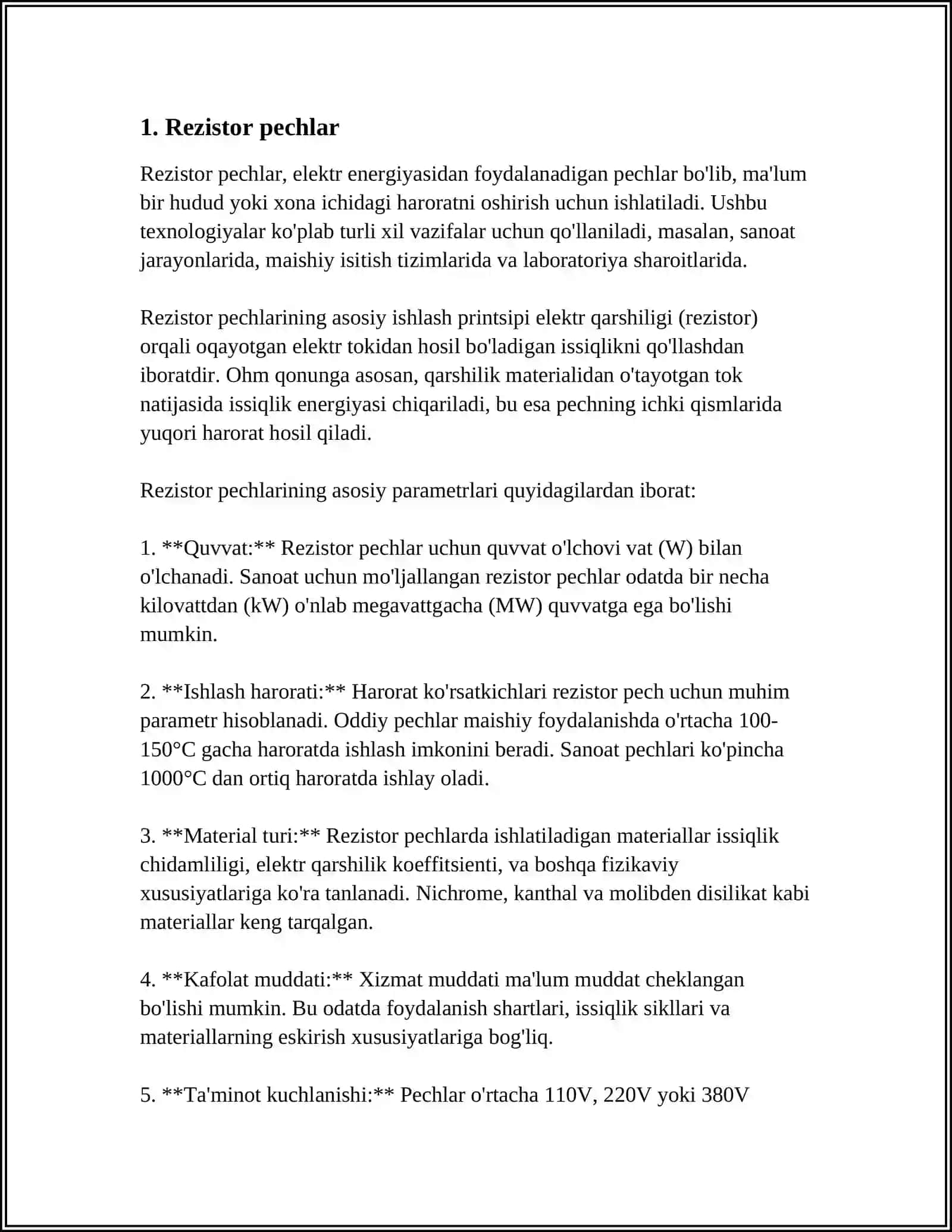 ELEKTIR QARSHILIK PECHLARINI TURLARI 3