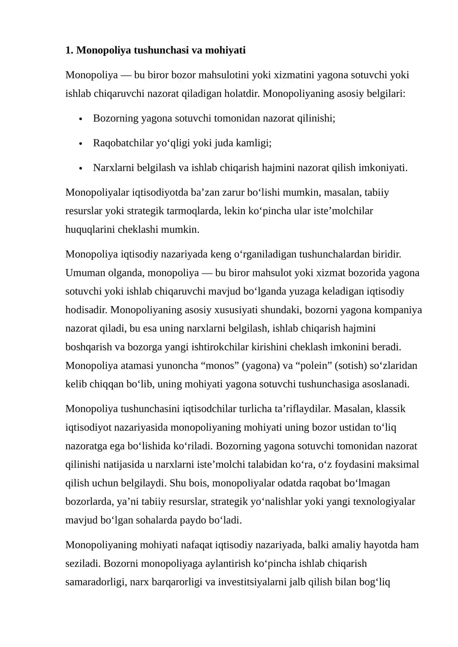 Turlari VA XUSUSIYATLARI MONOPOLIYA: UNING 3