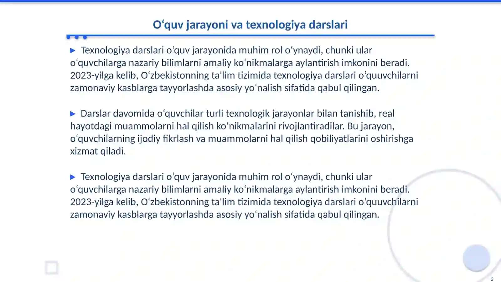 Texnologiya darslarida o‘quv jarayonini tashkil etish 3