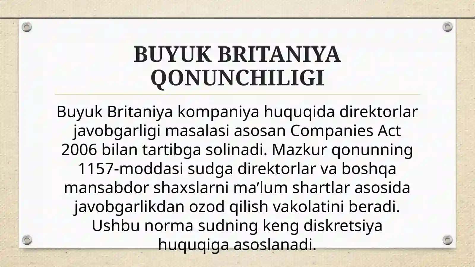Buyuk Britaniya kompaniya huquqida direktorlar javobgarligidan ozod qilish mexanizmi va O‘zbekiston qonunchiligi bilan qiyosiy tahlil 3