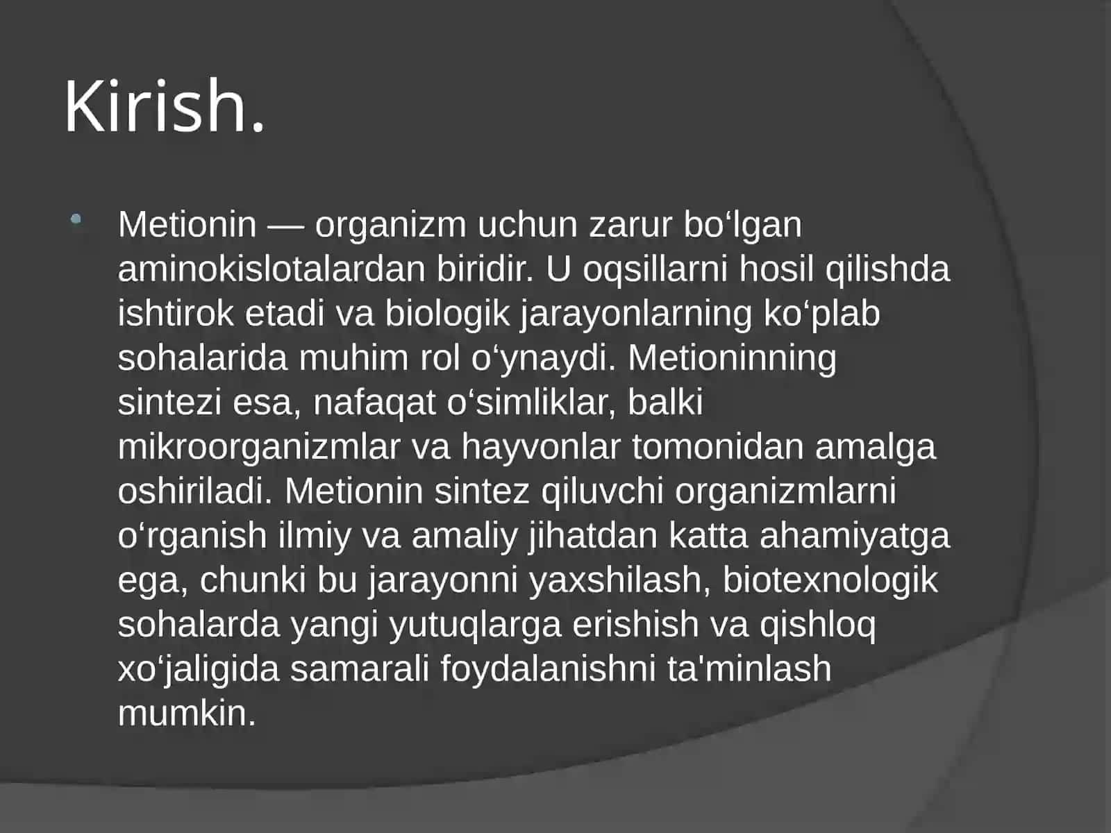Metionin sintez qiluvchi organizmlarni o’rganish 3