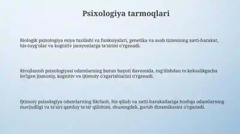 Psixologiya tarmoqlari va psixolog kasbiy faoliyati 3