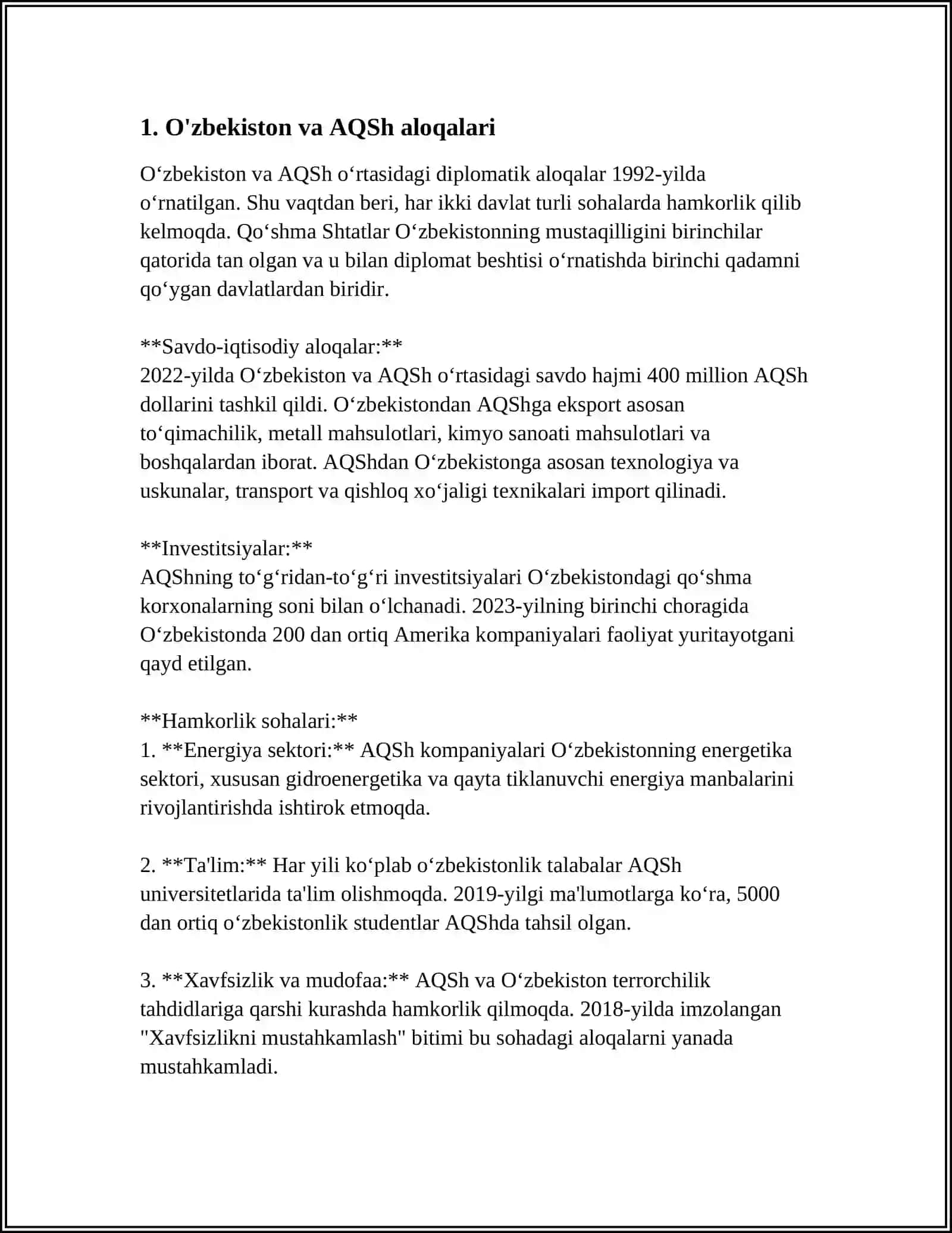O'ZBEKISTON VA JAHON HAMJAMIYATI(G'ARB MAMLAKATLARI, OSIYO DAVLATLARI MISOLIDA) 3
