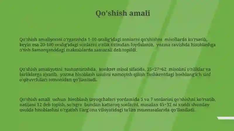 100 ichida nomanfiy butun sonlar ustida arifmetik amallarnioʻrgatishmetodikasi 3
