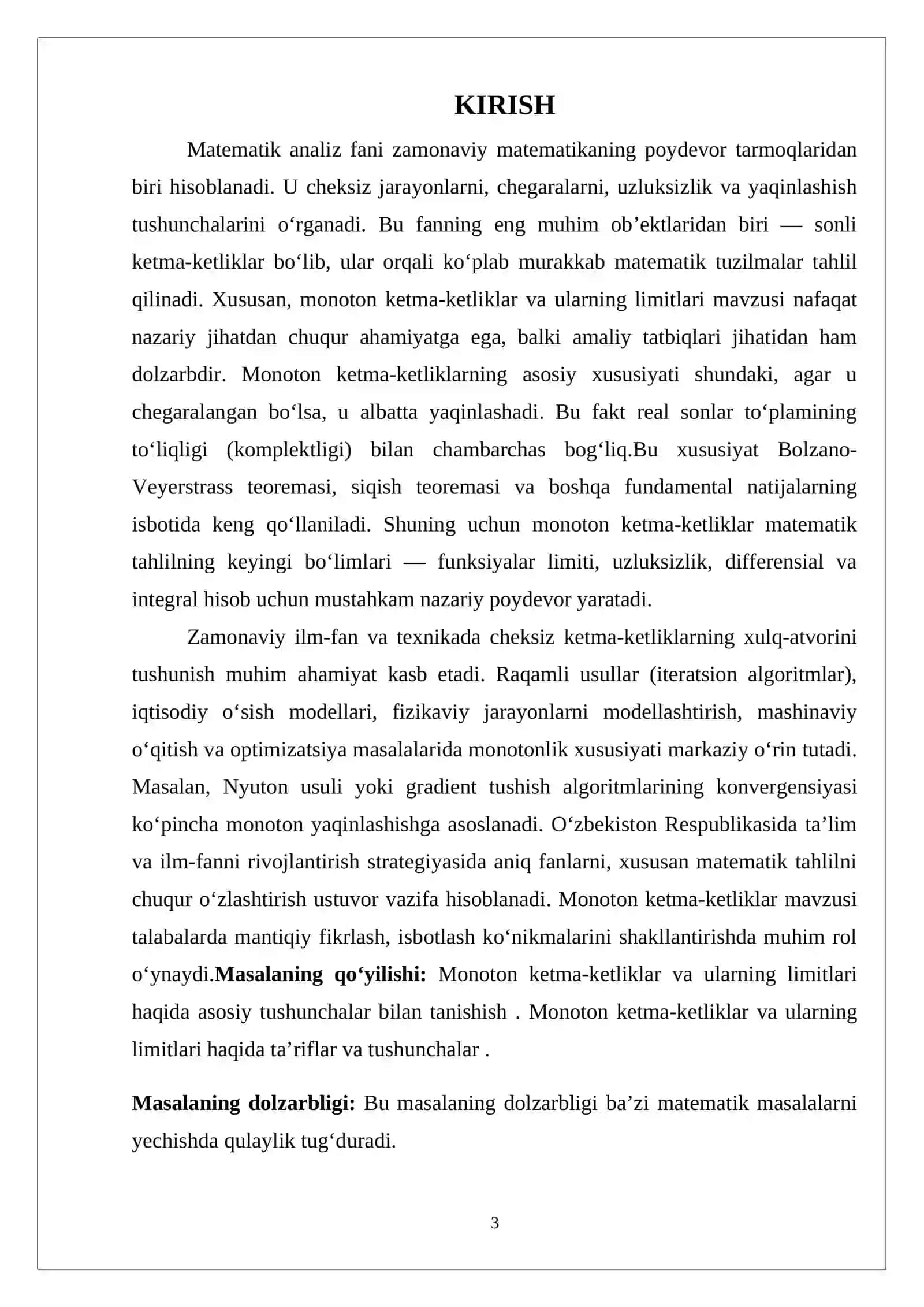 Monoton ketma-ketlik va uning limitlari, tatbiqlari 26 3