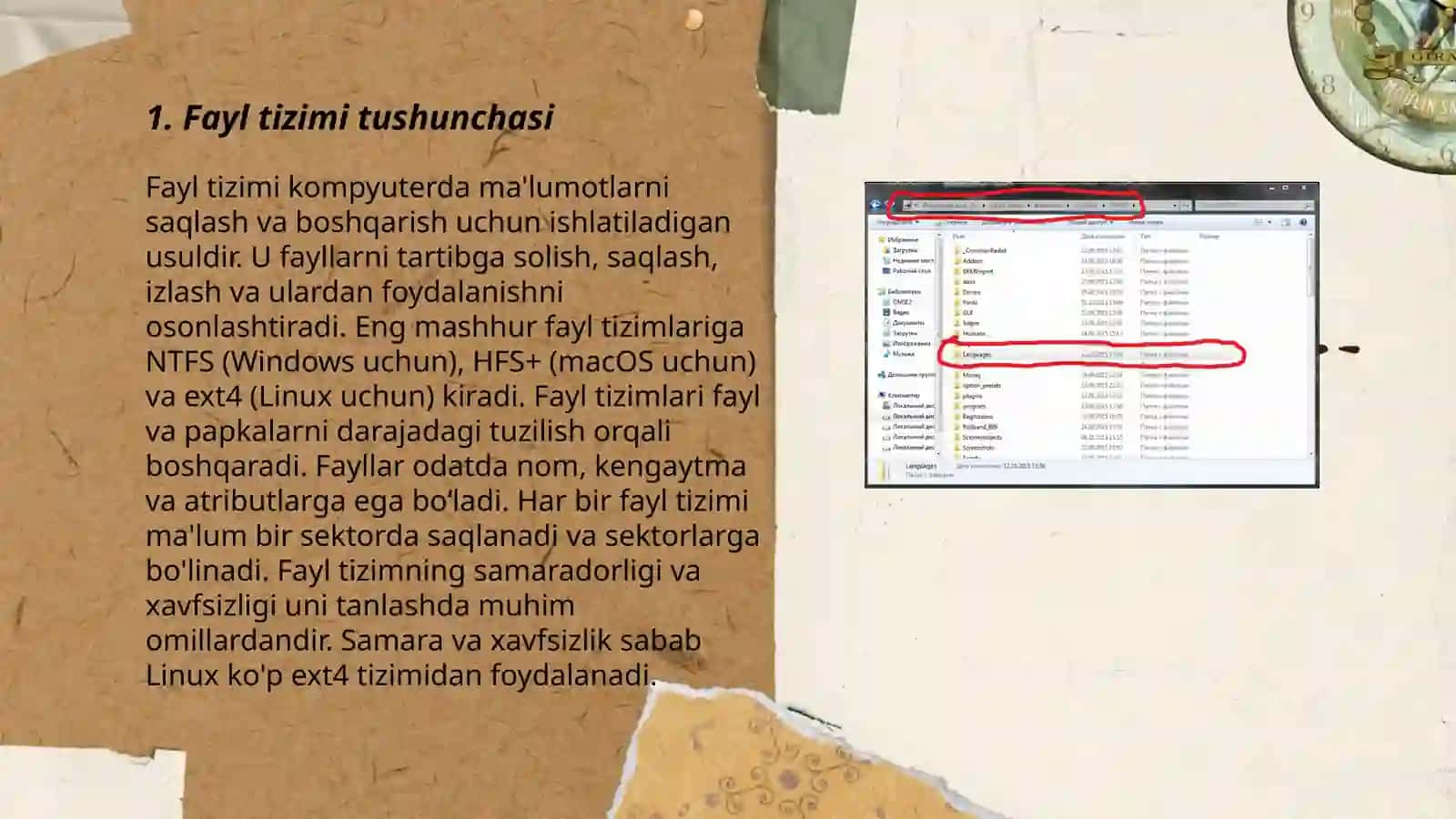 Fayl tizimi yaratish va boshqarish (ext4, NTFS) fayl tizimi amallarini bajarish (faylarni yaratish, o'chirish, izlash) 3
