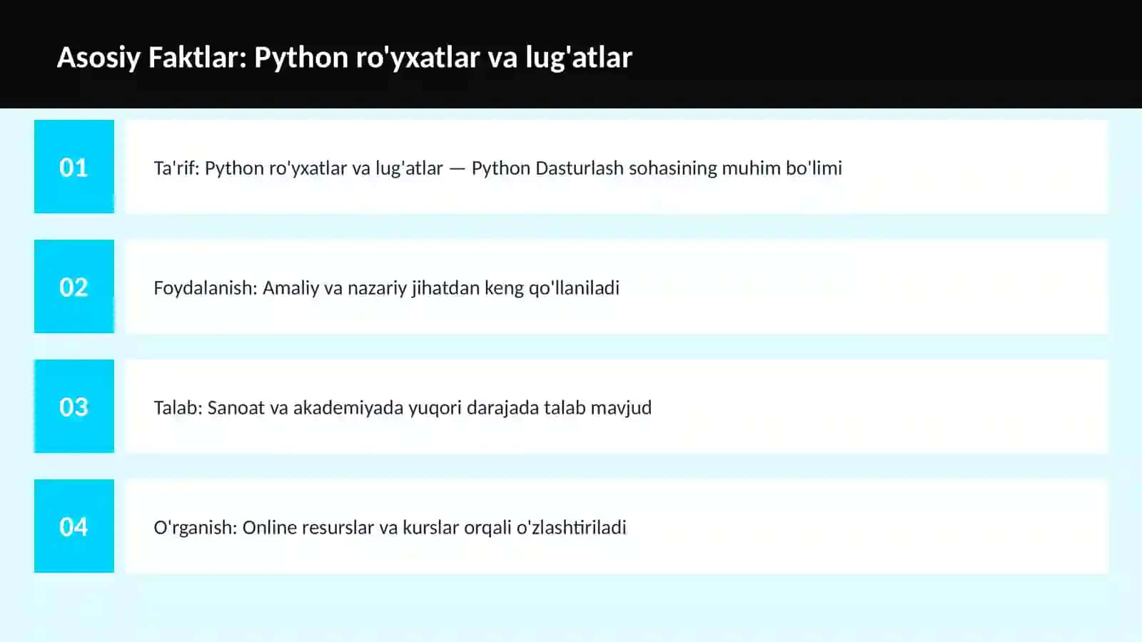Python ro'yxatlar va lug'atlar 3