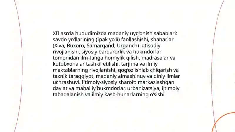 XII asrlarda mamlakatimiz hududida ro'y bergan madaniy uyg'onish (Renessans) 3