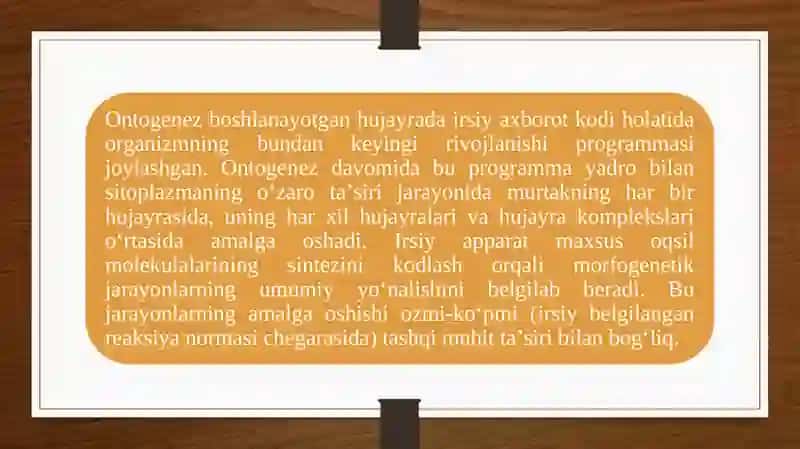 Ontogenez. Embrional taraqqiyotning xususiyatlari. Postnatal ontogenezning asosiy davrlari 3