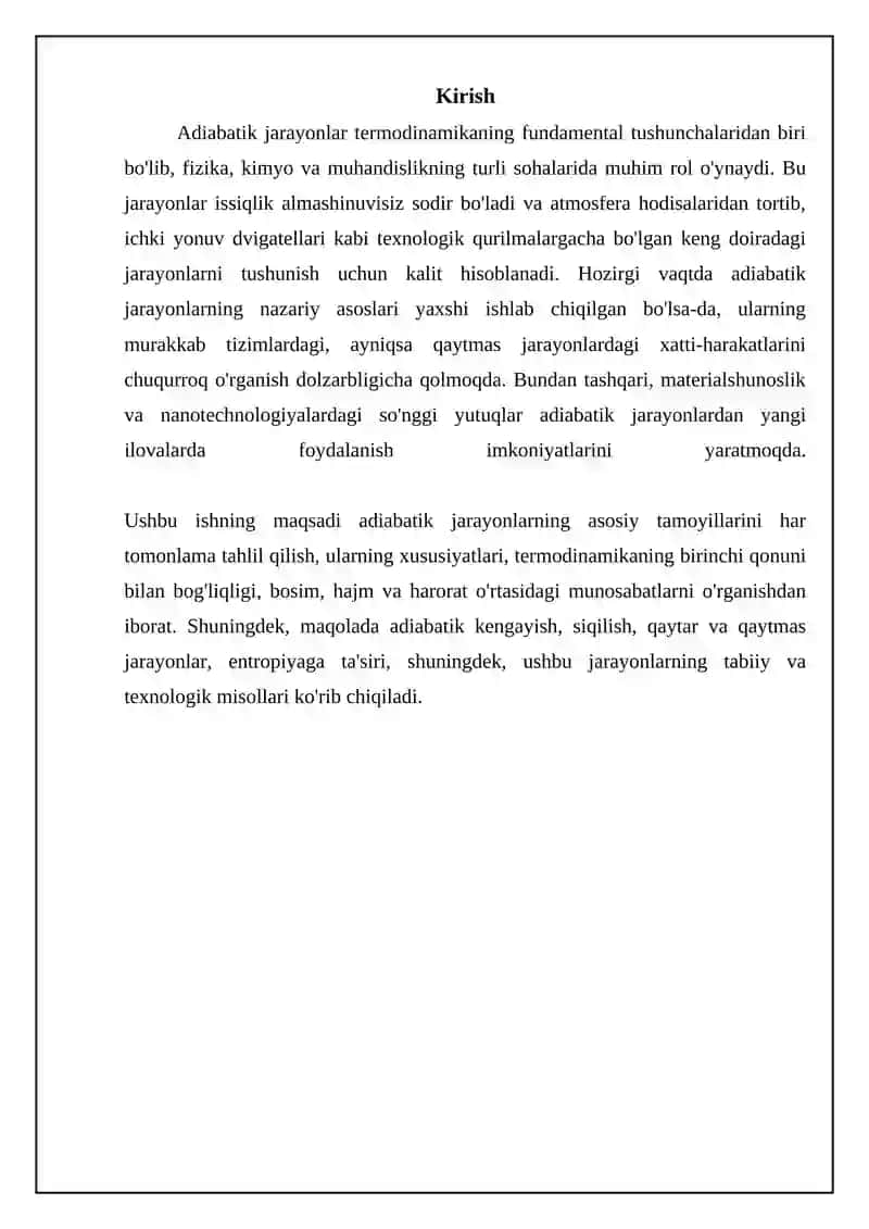 Adiabatik jarayon va unda boradigan jarayon 3