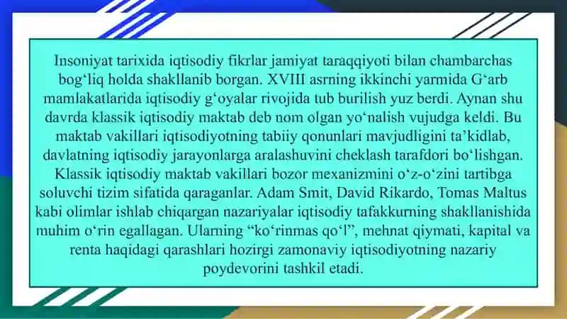 Klassik iqtisodiy maktab SLAYD                     KLASSIK IQTISODIY MAKTAB       SL;AYD 3