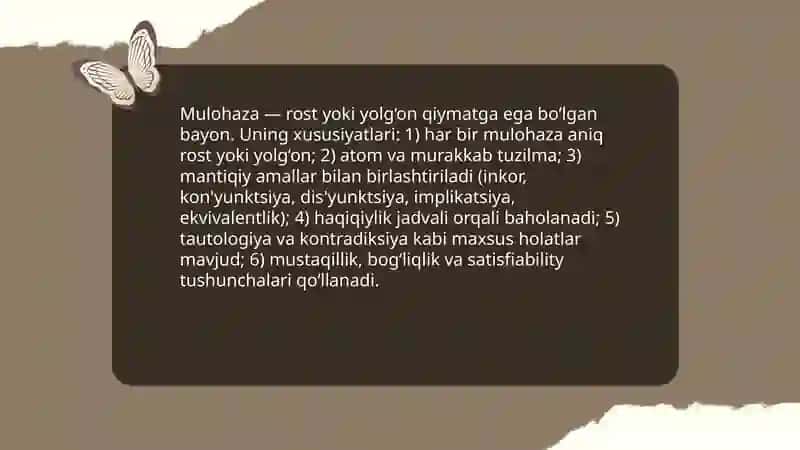 Mulohazalar va ular ustida amallar 3