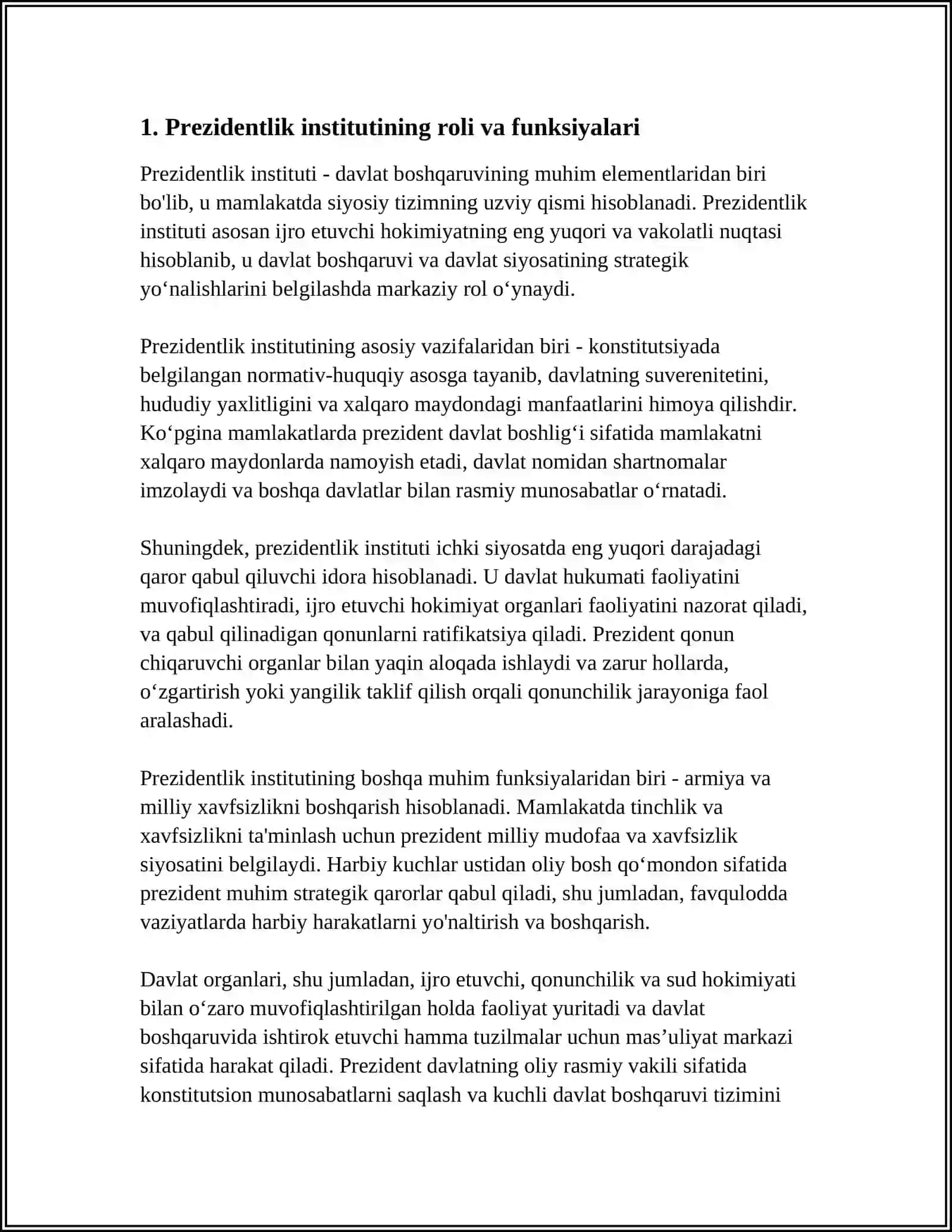 MUSTAQIL ISH Mavzu: PREZIDENT VAZIRLAR MAHKAMASI PARLAMENT OMBUDSMAN DEMOKIRATIYA 3