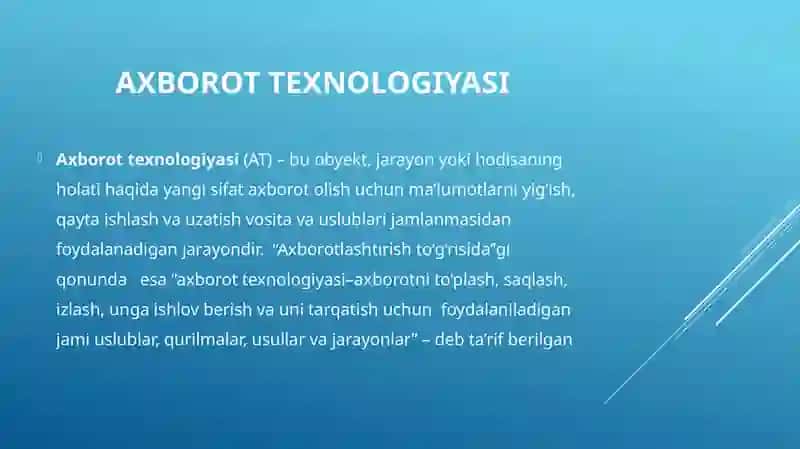 Ma’ruza.Axborot texnologiyalarining infratuzilmasi 3