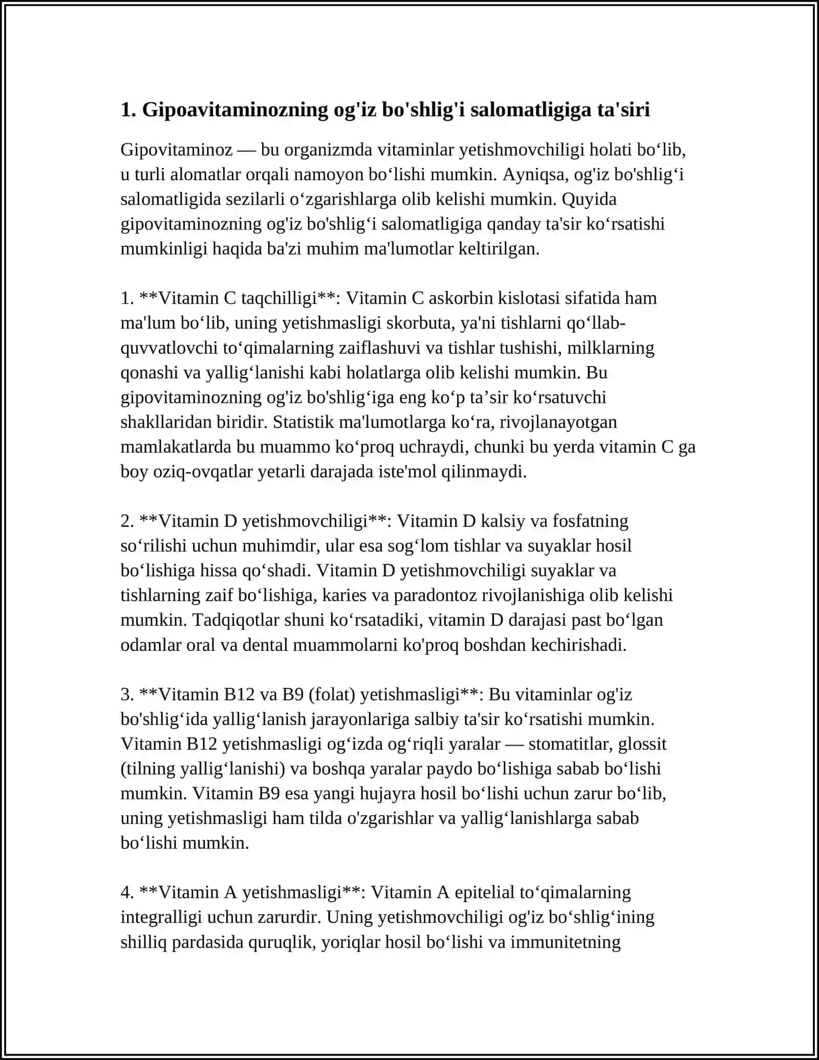 Gipovitaminozning og'iz bo'shlig'i salomatligiga ta'siri 3
