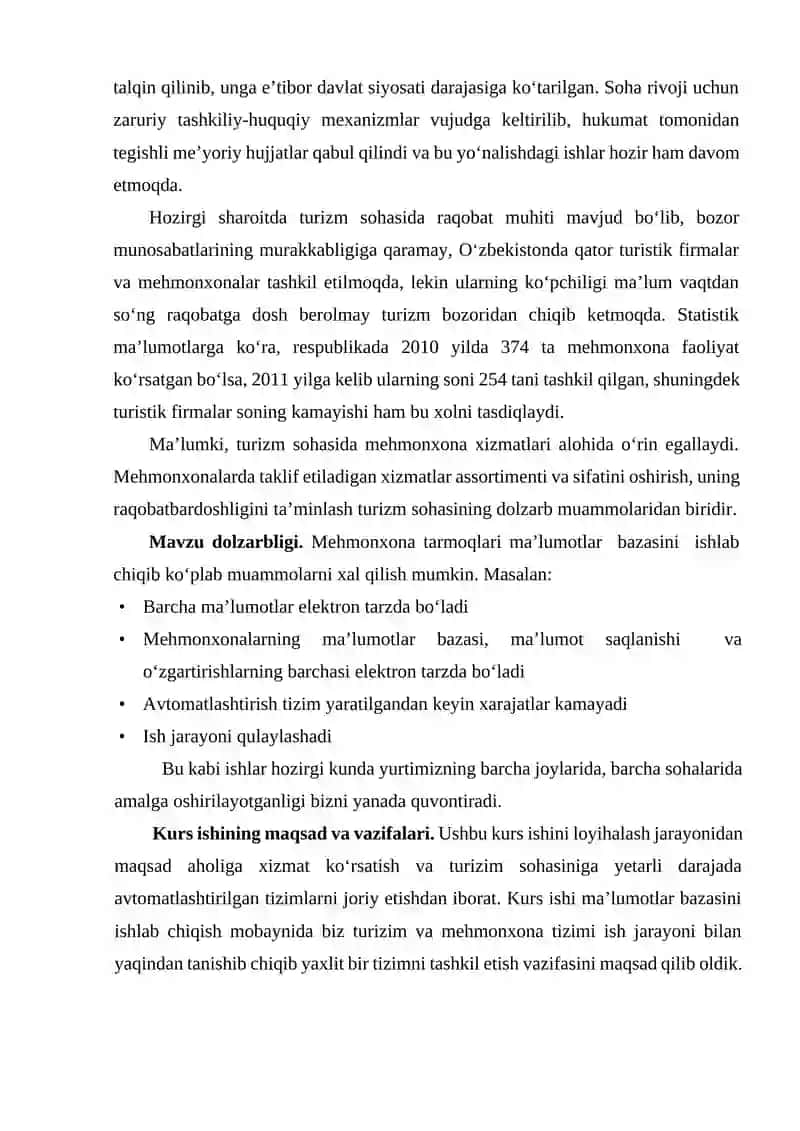 Mehmonxona ma’lumotlar bazasini loyihalash 3