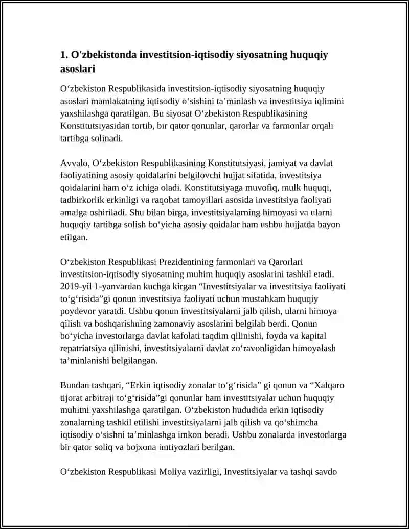 O'ZBEKISTONDA INVESTITSIYON IQTISODIY SIYOSAT 3