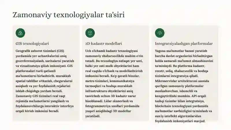 Raqamli kadastrni integratsiyalashgan tizimga o'tkazish: Zamonaviy yondashuvlar va istiqbollar 3