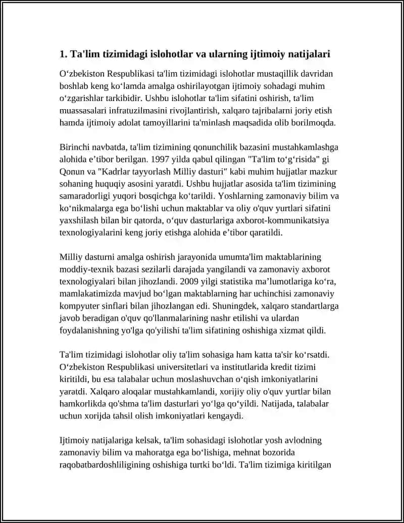 O‘ZBEKISTON RESPUBLIKASIDА IJTIMOIY SOHADAGI ISLOHOTLAR VA UNING NATIJALARI 3
