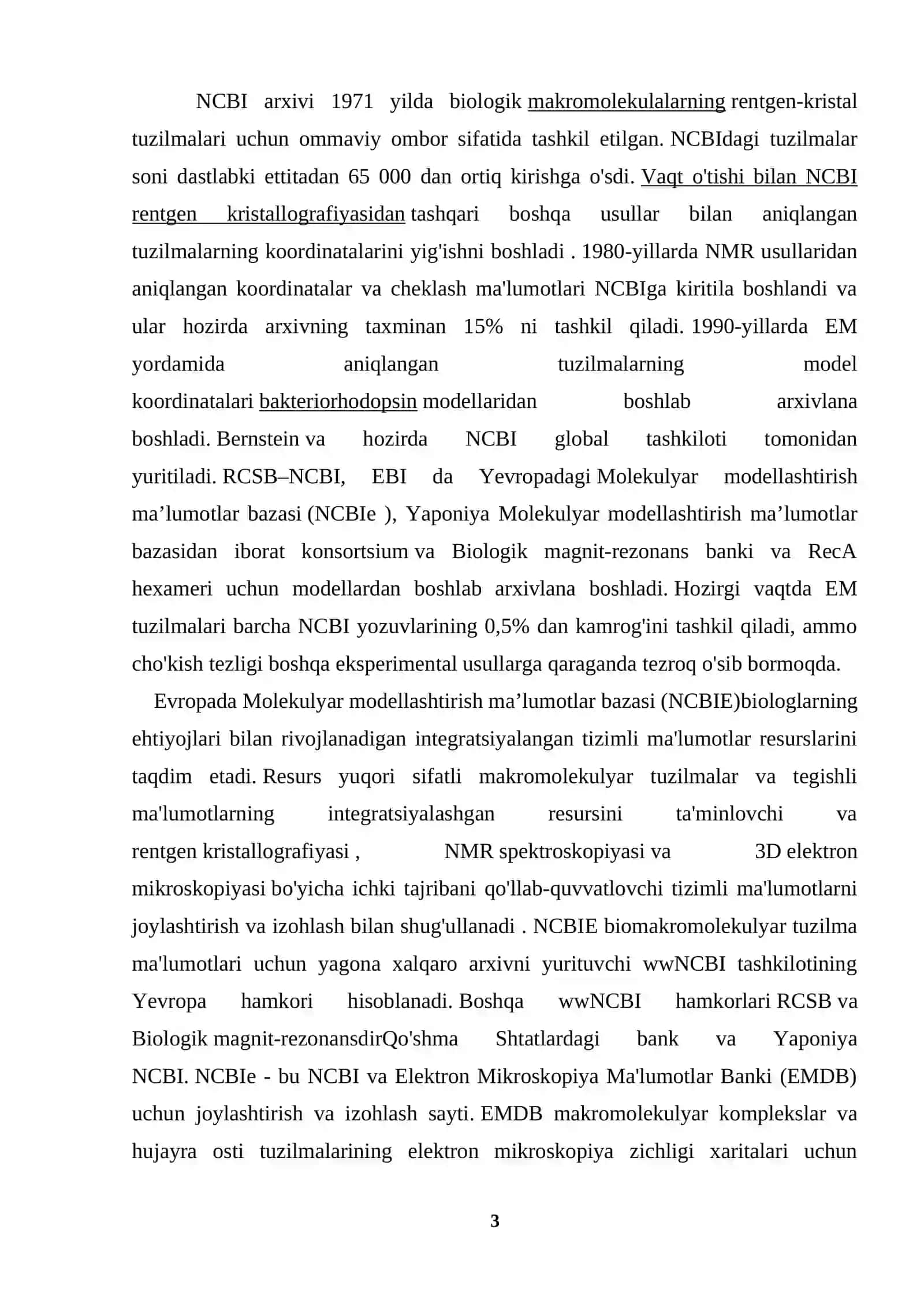 NCBI-MOLEKULALARNI MODELLASHTIRISH BOYICHA MA’LUMOTLAR BAZALARI 3