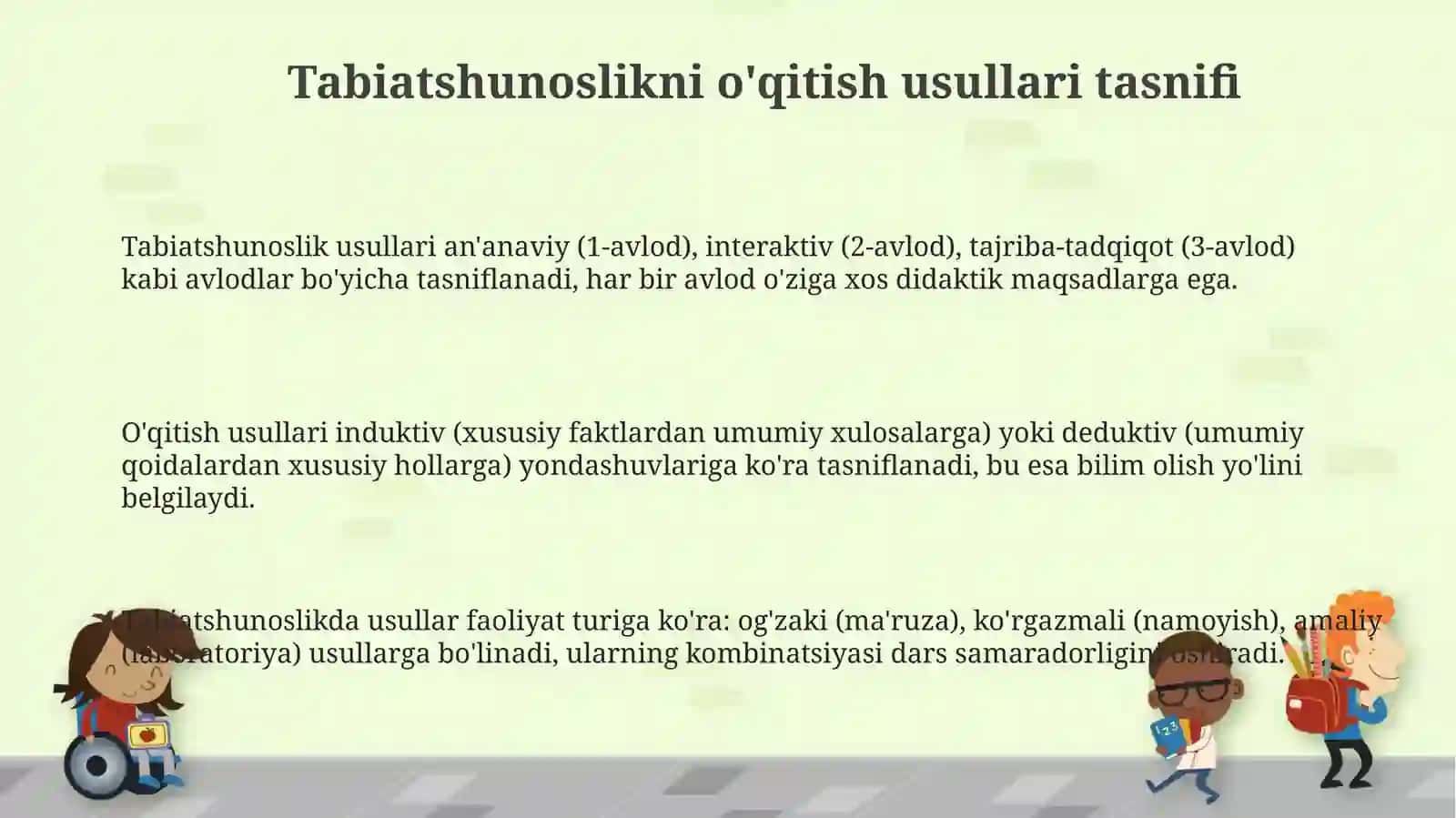 Tabiatshunoslikni o'qitish usullari tasnifi 3