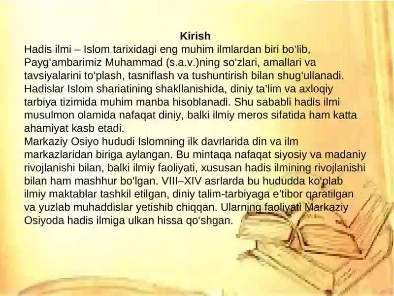 Markaziy Osiyoga hadis ilminig rivojlanishi, buyuk muhaddislar. 3