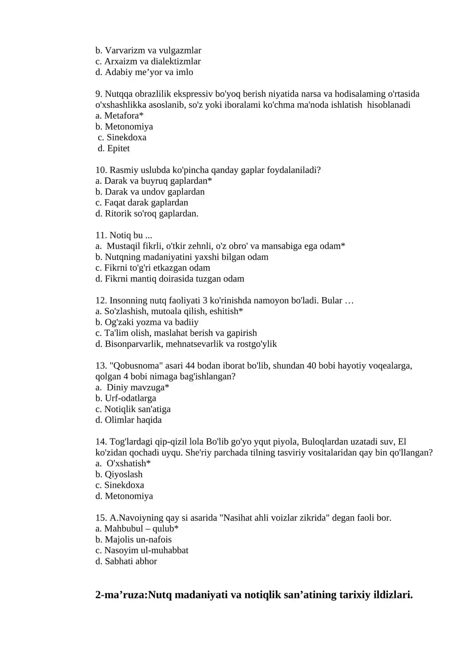 O'QITUVCHI NUTQ MADANIYATI TEST TOPSHIRIQLARI 3