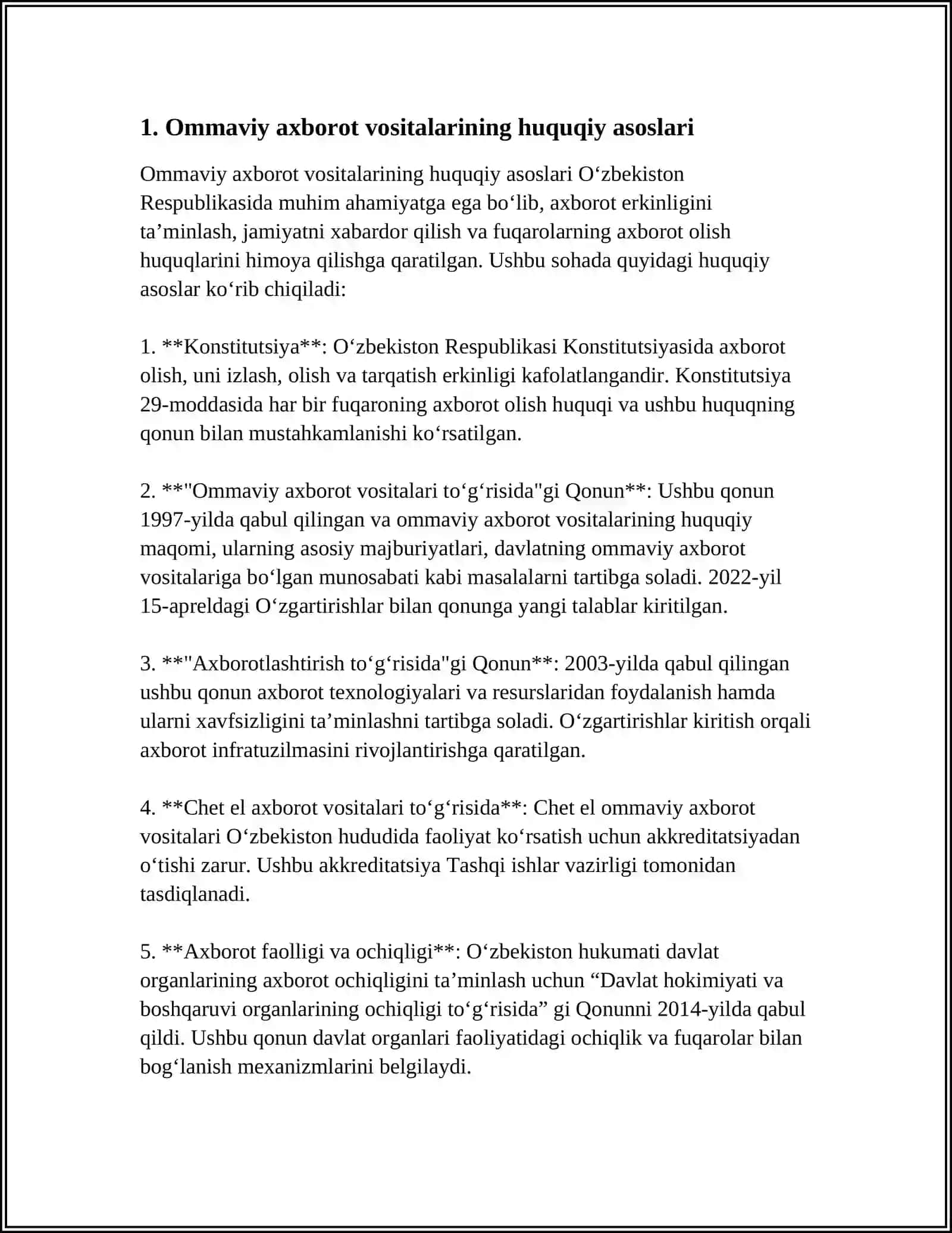 Ommaviy axborot vositalarining huquqiy asoslari 3