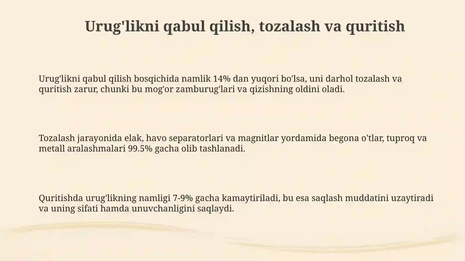 Moyli ekin urug’larini saqlash va qayta ishlash texnologiyasi 3