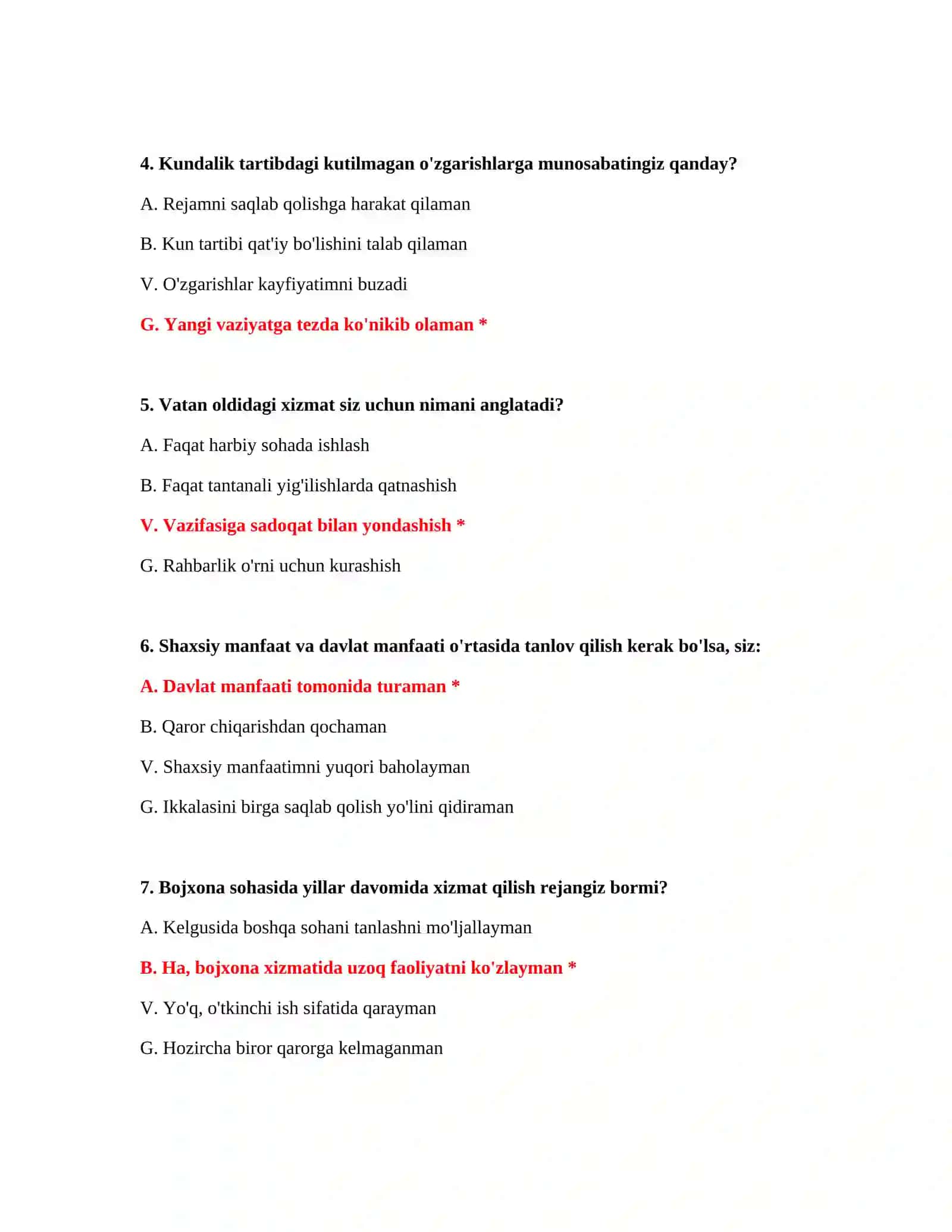 Bojxona imtihon savollarining javoblari 3