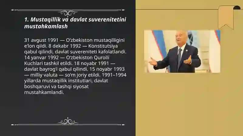 Islom Abduğanievich Karimov Oʻzbekistonning birinchi prezidenti xizmatlari 3
